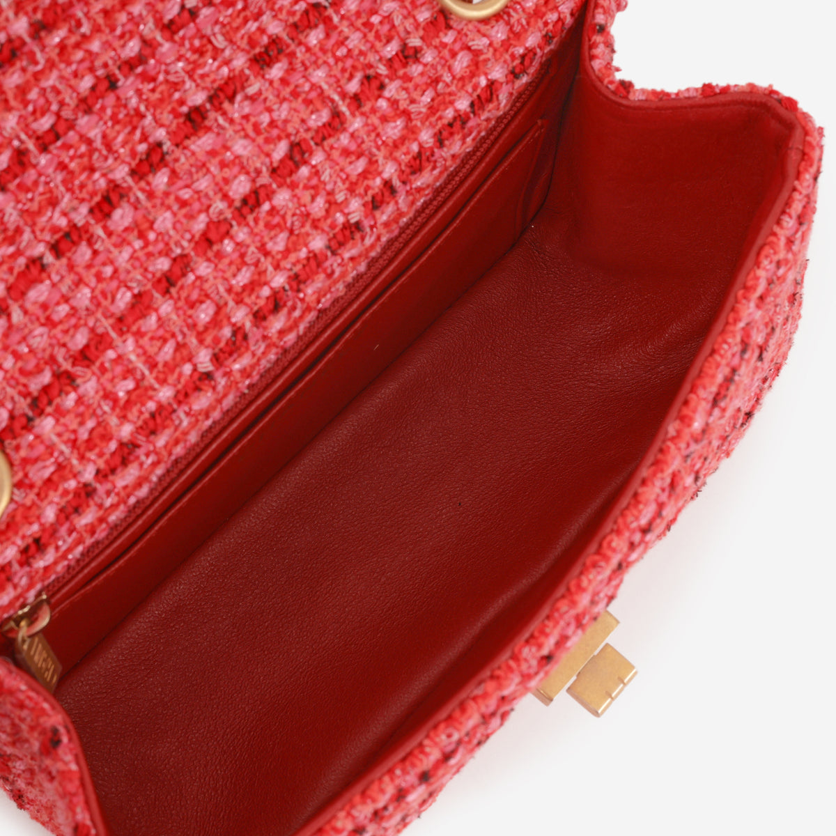 Chanel Mini 2.55 Reissue 224 - Red / Pink Tweed | Aged Gold Hardware - Bagista