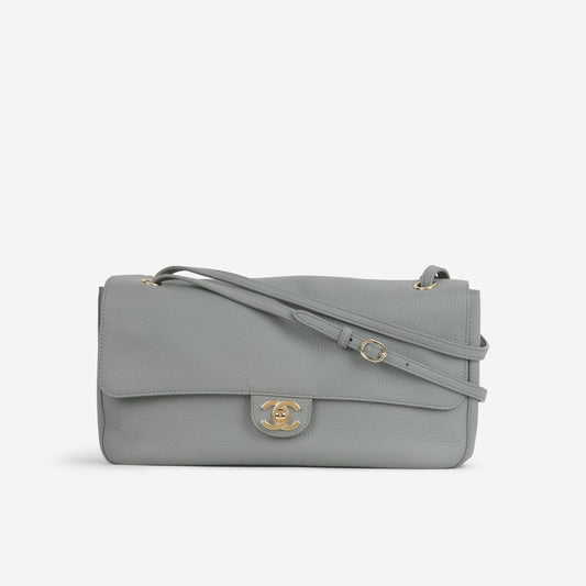 Chanel Maxi Flap 32 Bag - Grey Grained Calfskin | Gold Hardware