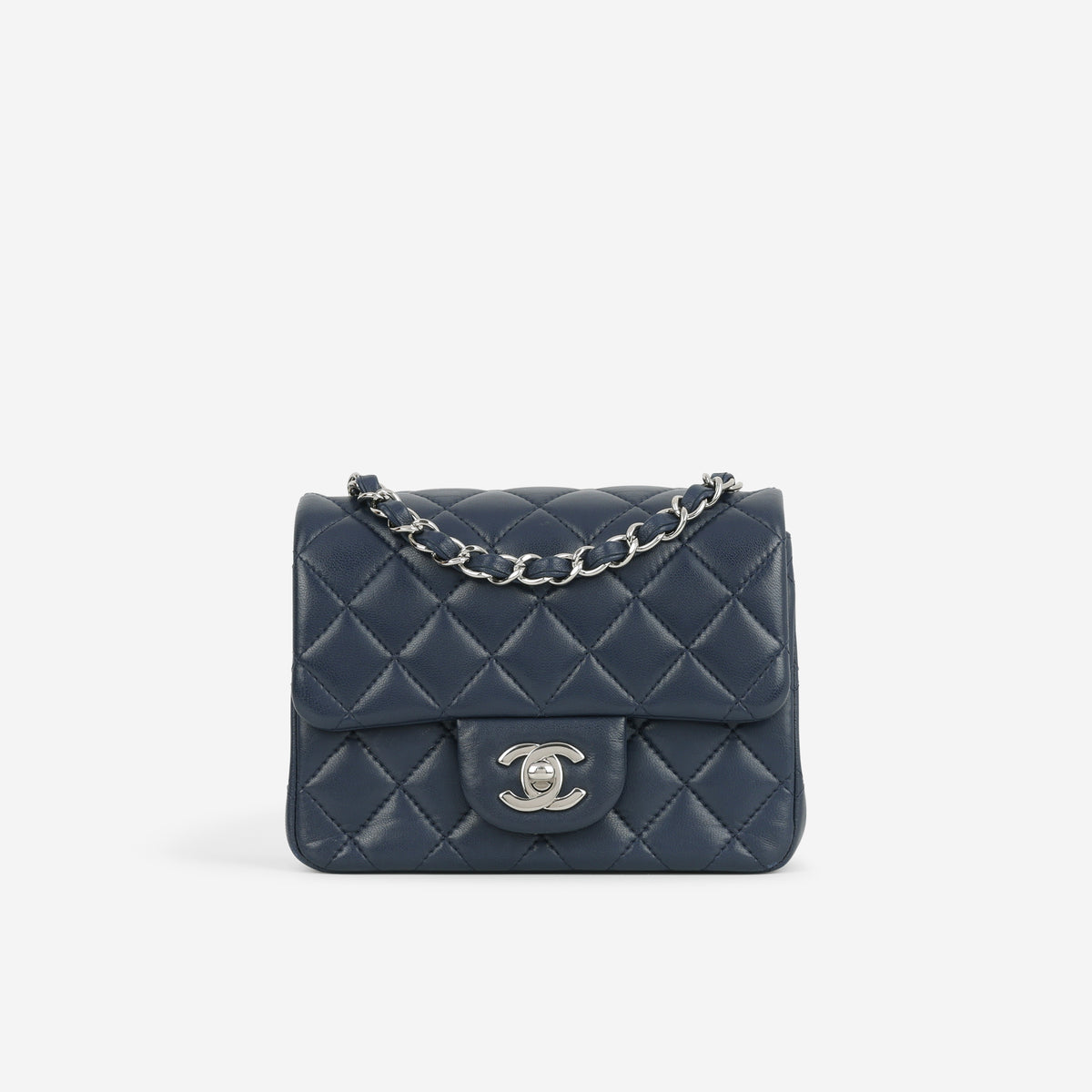 Chanel Mini Square - Navy Lambskin | Silver Hardware