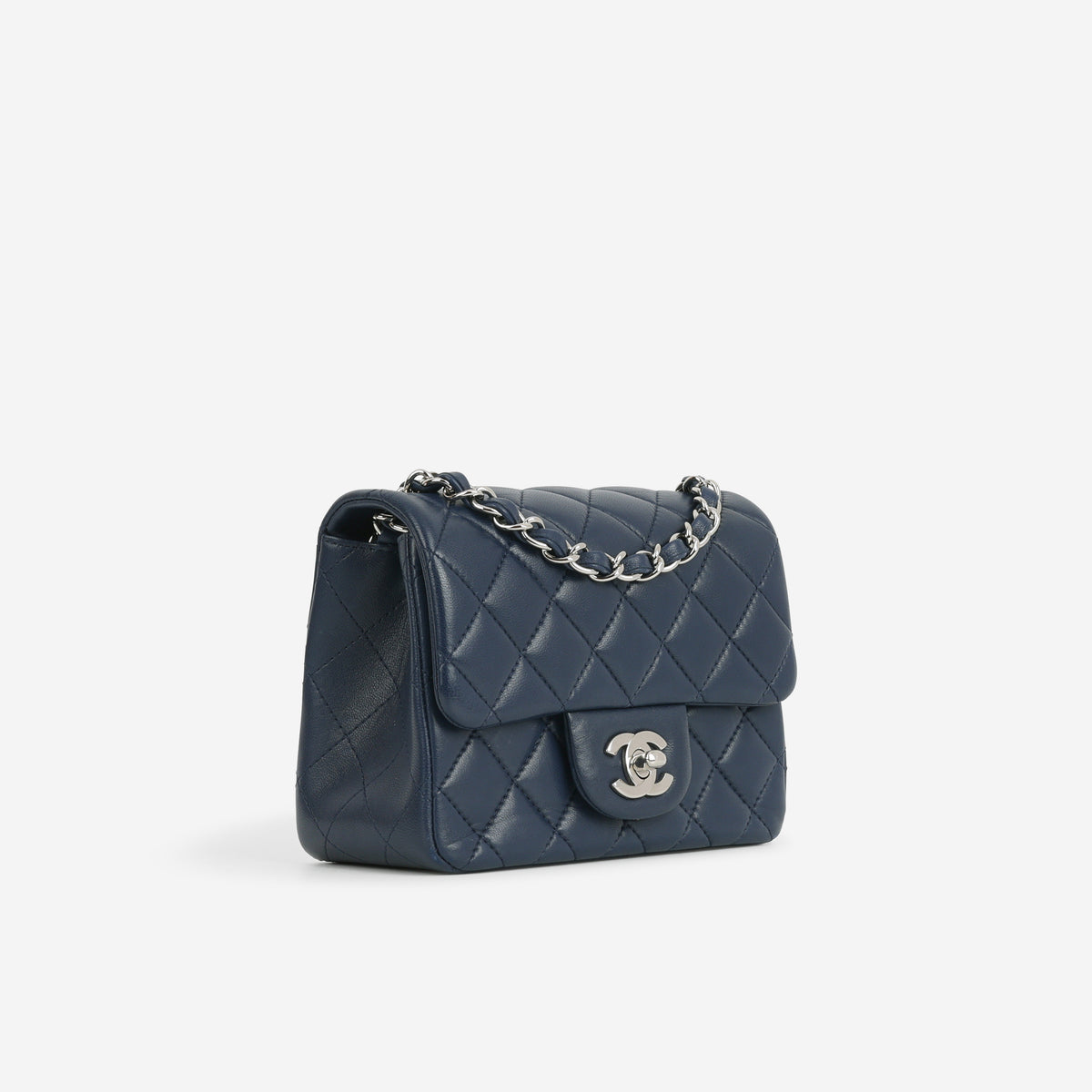 Chanel Mini Square - Navy Lambskin | Silver Hardware