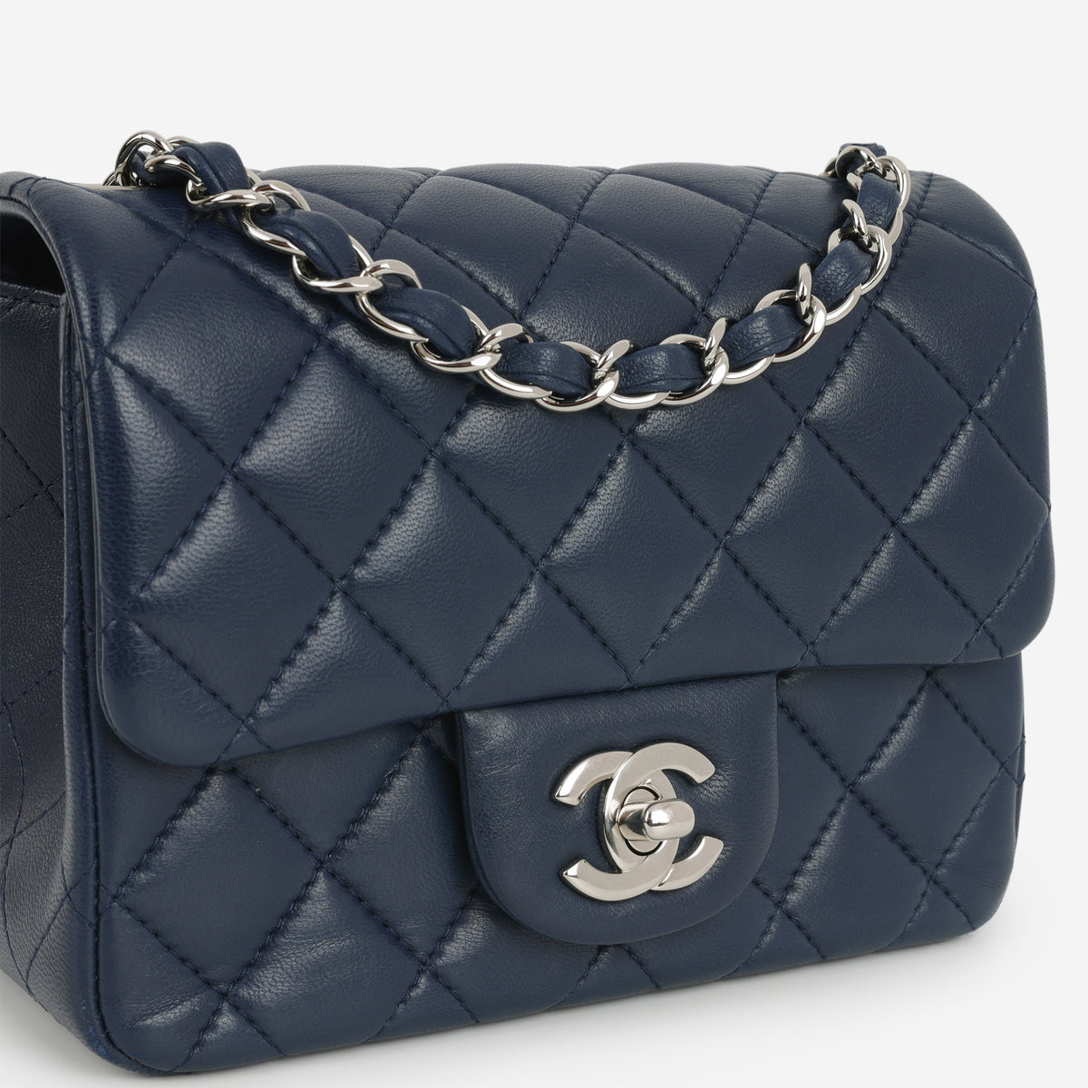 Chanel Mini Square - Navy Lambskin | Silver Hardware
