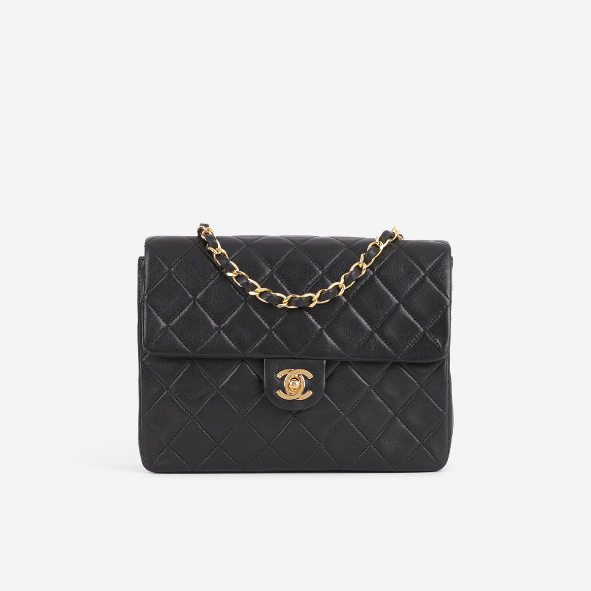 Chanel Vintage Square Flap Bag - Black Lambskin | Gold Hardware