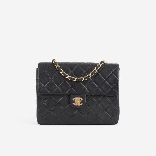 Chanel Vintage Square Flap Bag - Black Lambskin | Gold Hardware - Bagista