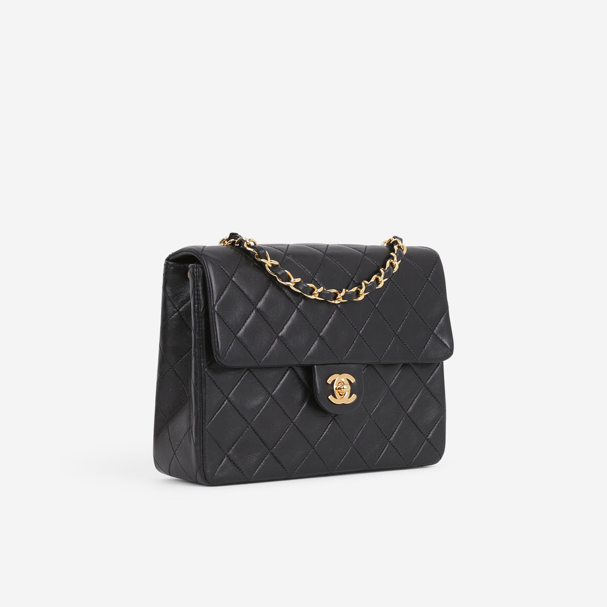 Chanel Vintage Square Flap Bag - Black Lambskin | Gold Hardware