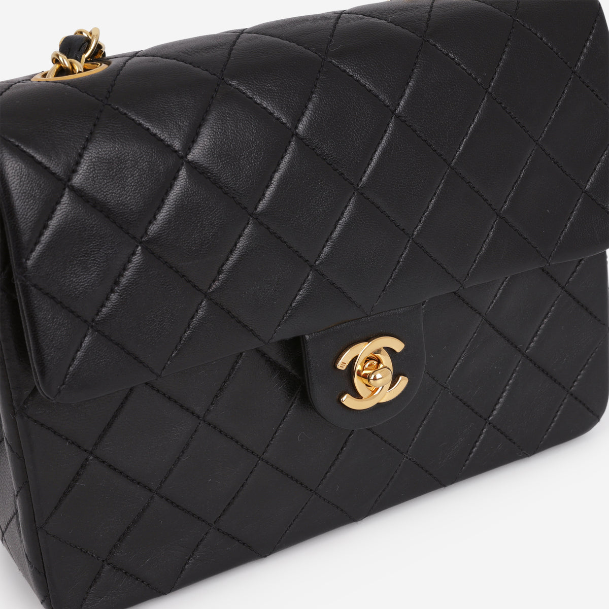 Chanel Vintage Square Flap Bag - Black Lambskin | Gold Hardware