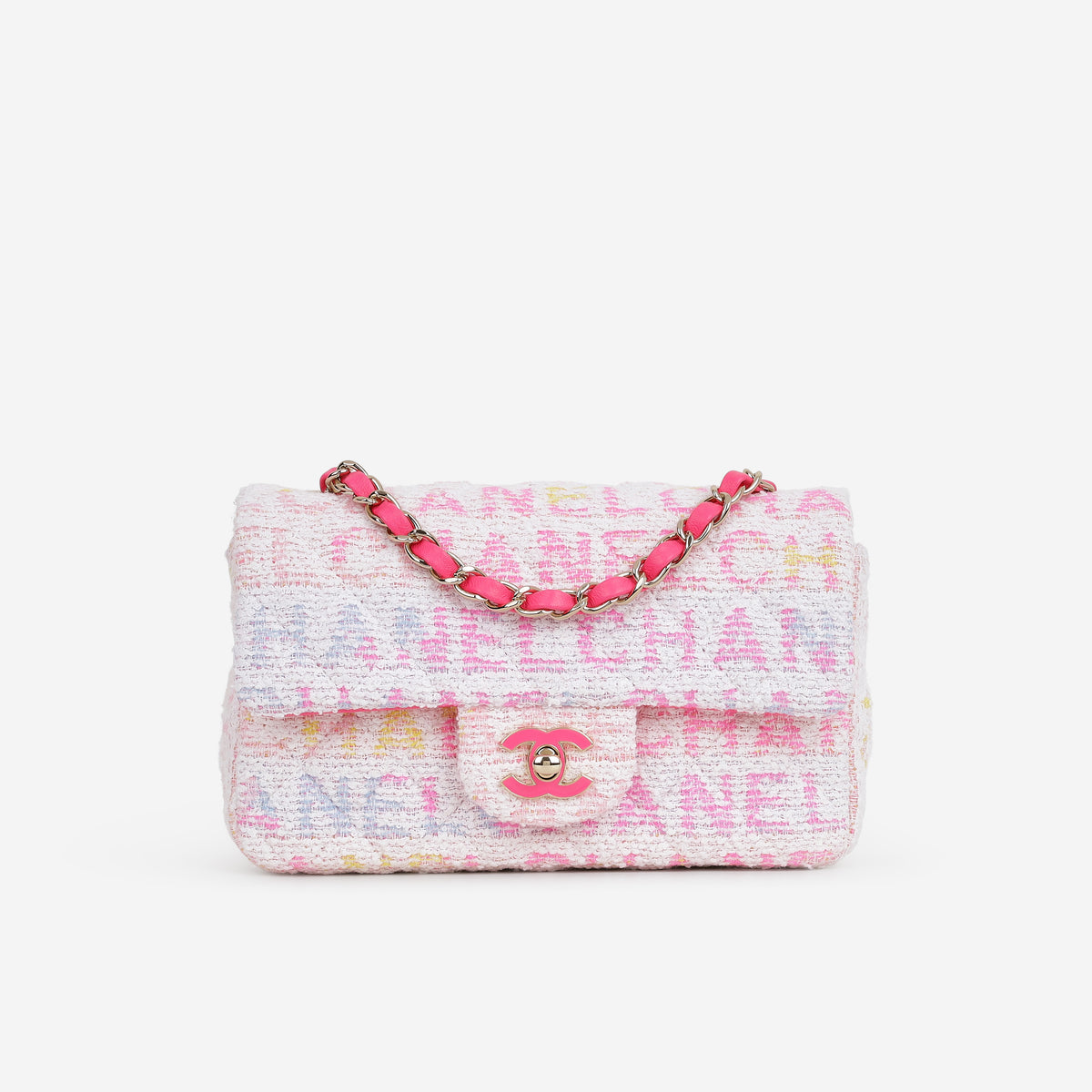 Chanel 24C Mini Rectangular - Pink Multicolour Tweed | Champagne Gold Hardware