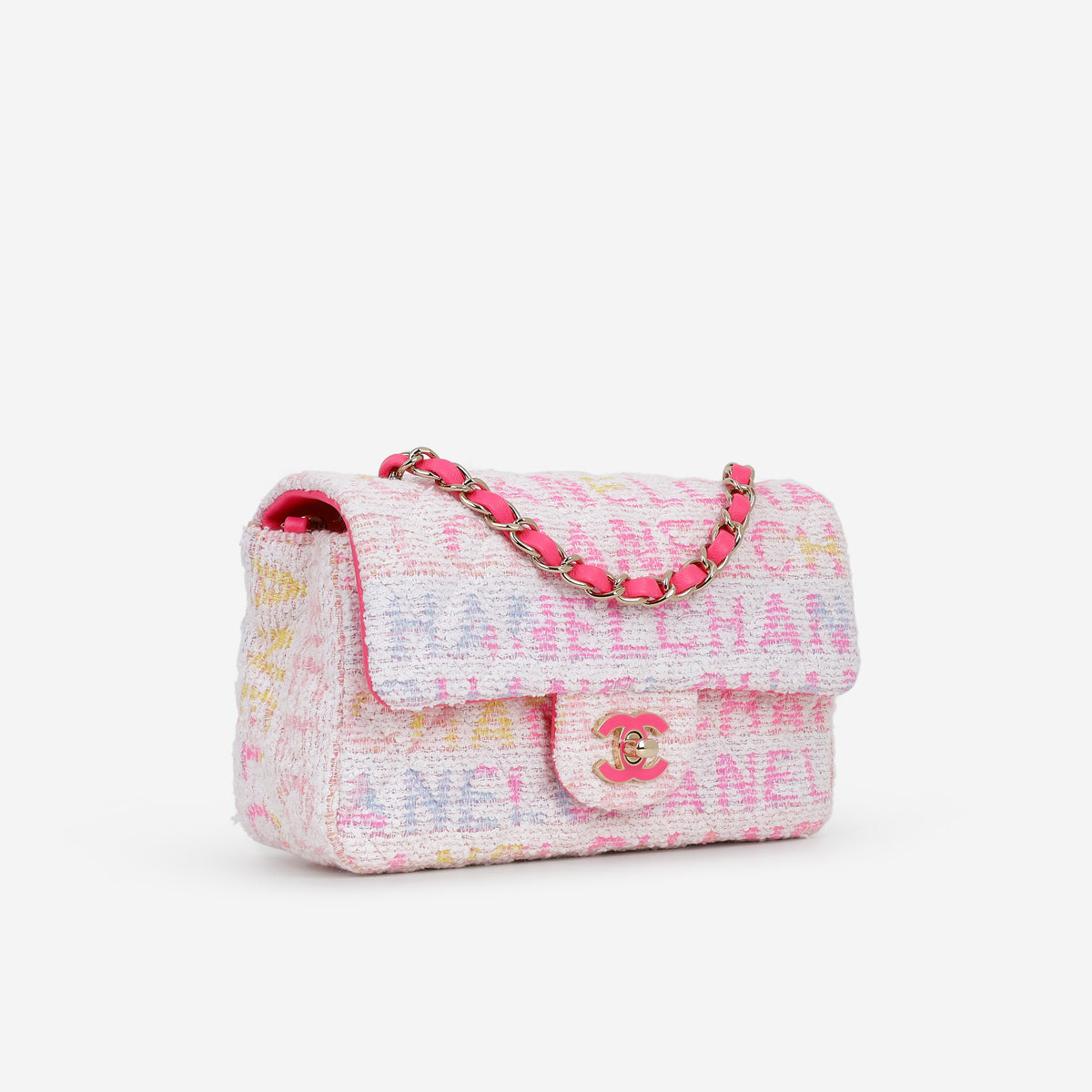 Chanel 24C Mini Rectangular - Pink Multicolour Tweed | Champagne Gold Hardware