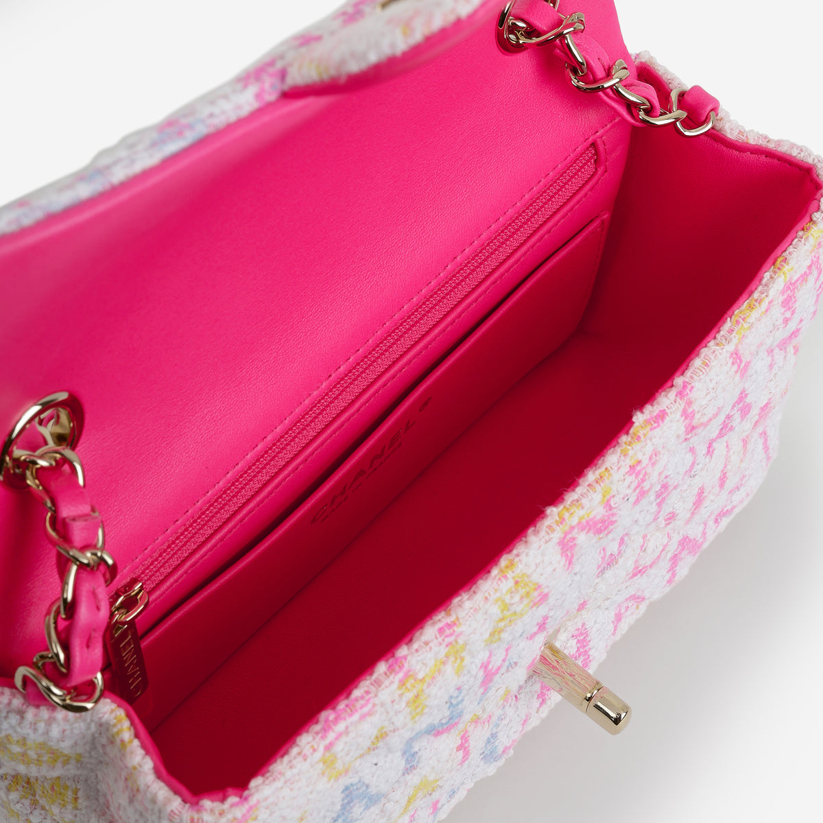Chanel 24C Mini Rectangular - Pink Multicolour Tweed | Champagne Gold Hardware