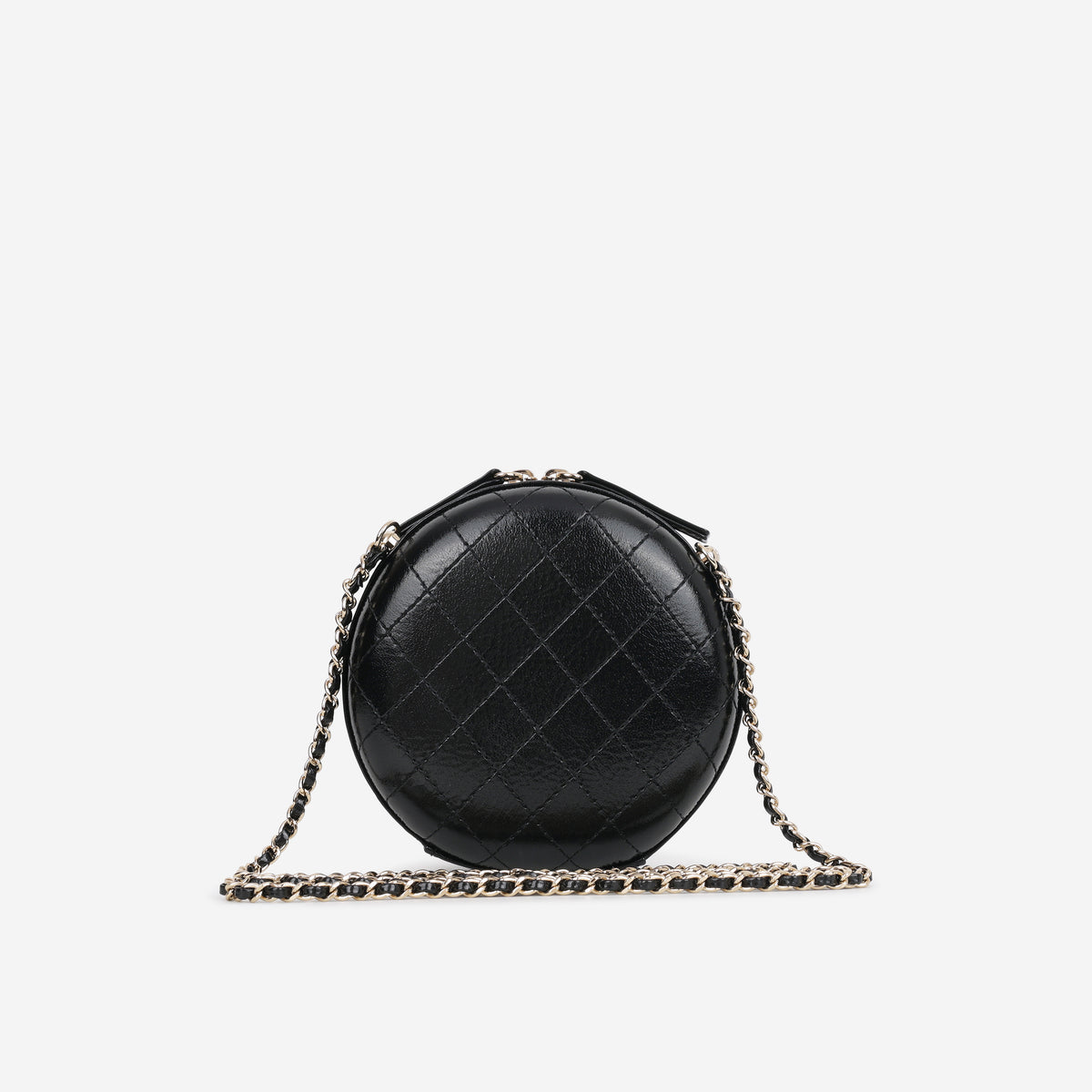 Chanel Round Clutch on Chain - Black Shiny Calfskin | Champagne Gold Hardware