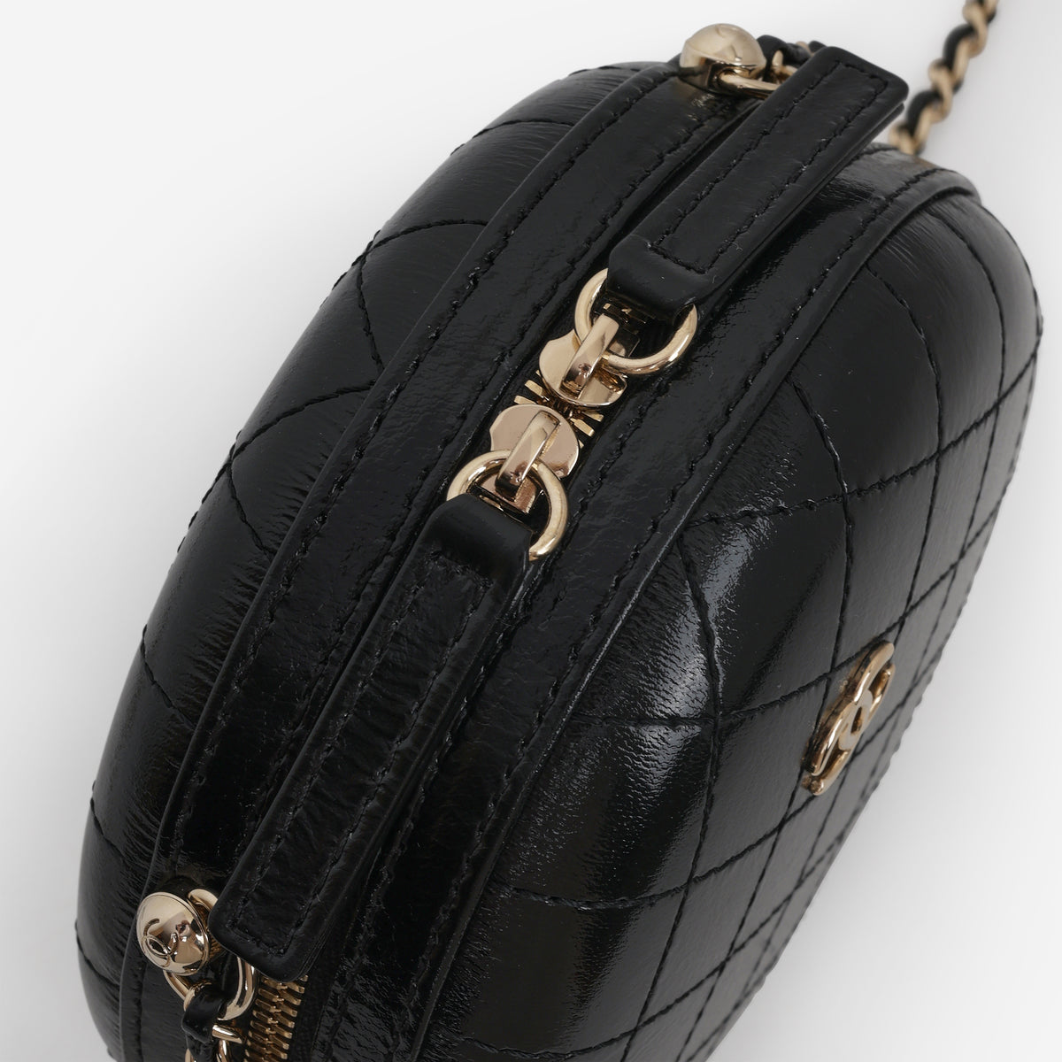 Chanel Round Clutch on Chain - Black Shiny Calfskin | Champagne Gold Hardware
