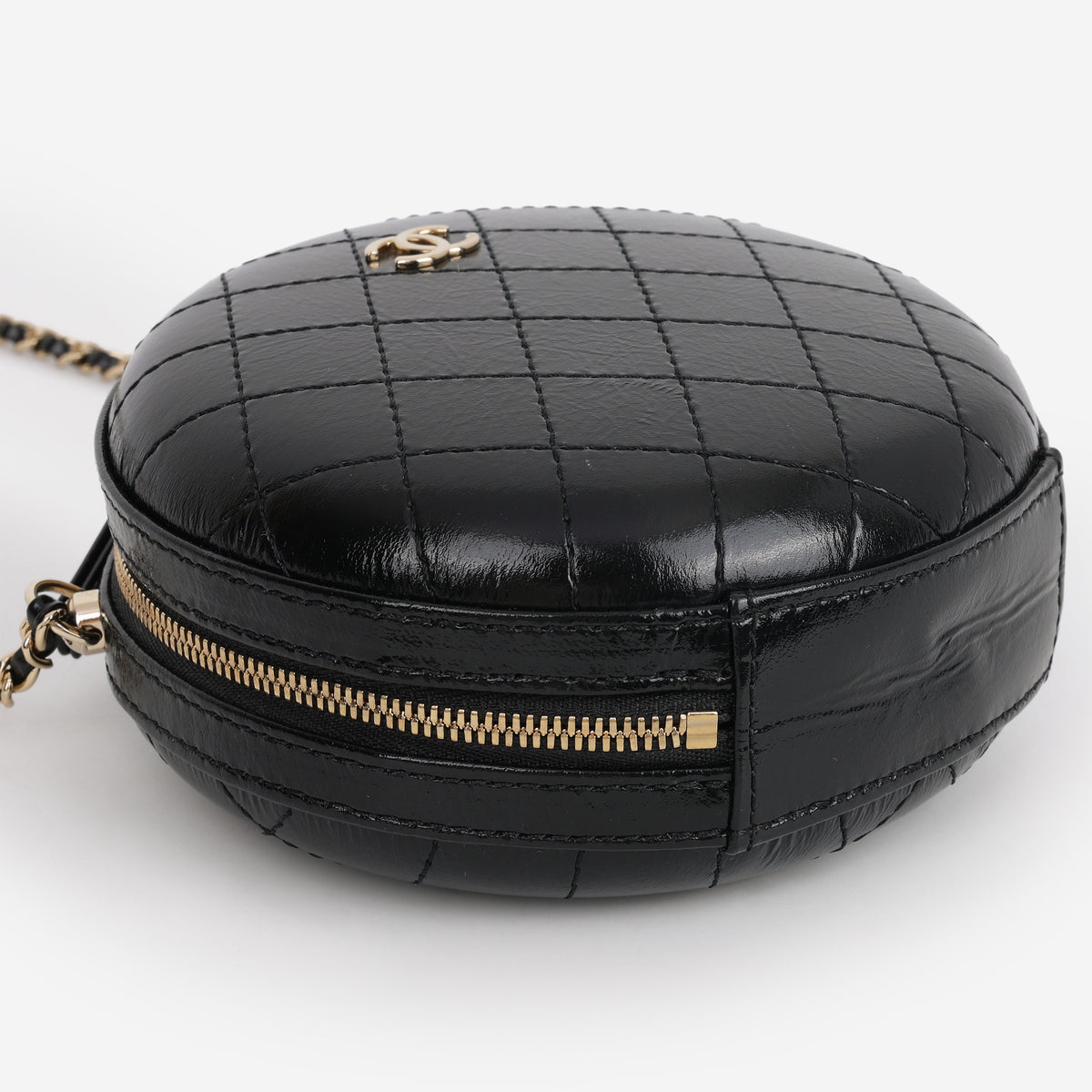 Chanel Round Clutch on Chain - Black Shiny Calfskin | Champagne Gold Hardware