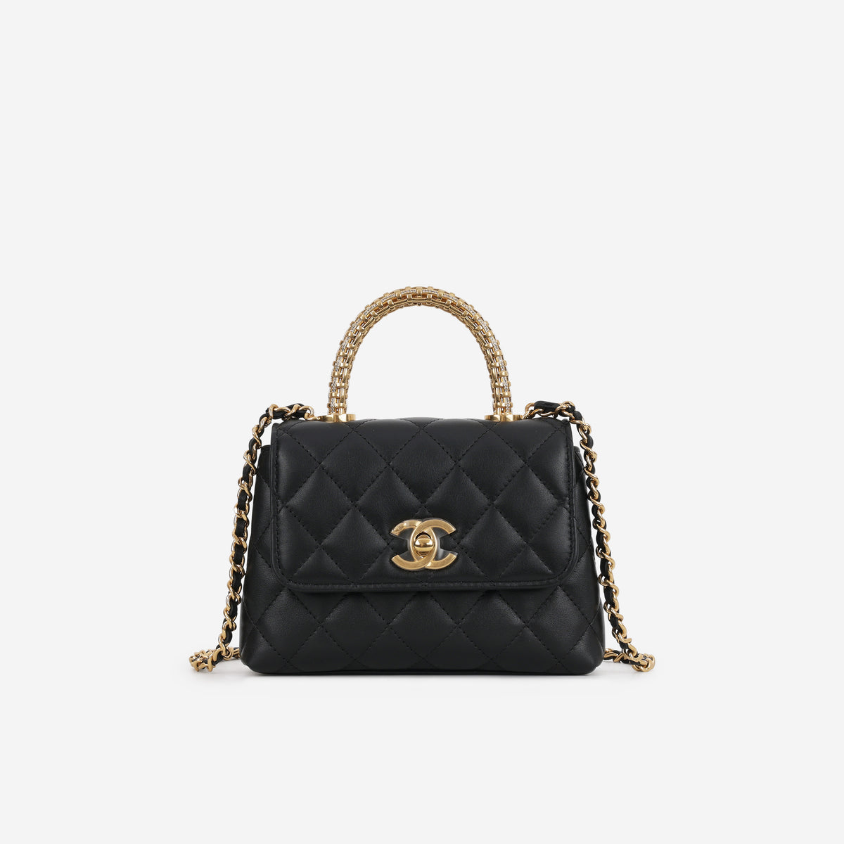 Coco Handle Clutch on Chain - Black Lambskin | Aged Gold Hardware