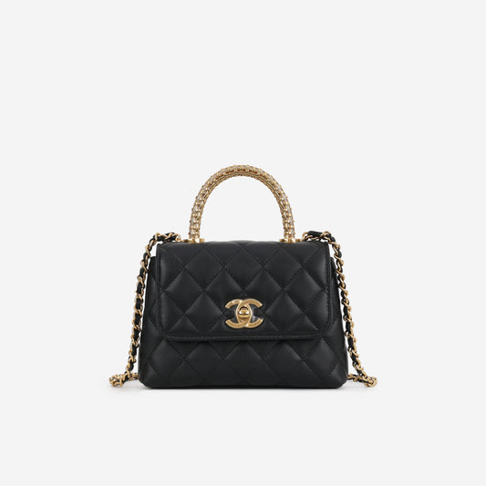 Coco Handle Clutch on Chain - Black Lambskin | Aged Gold Hardware