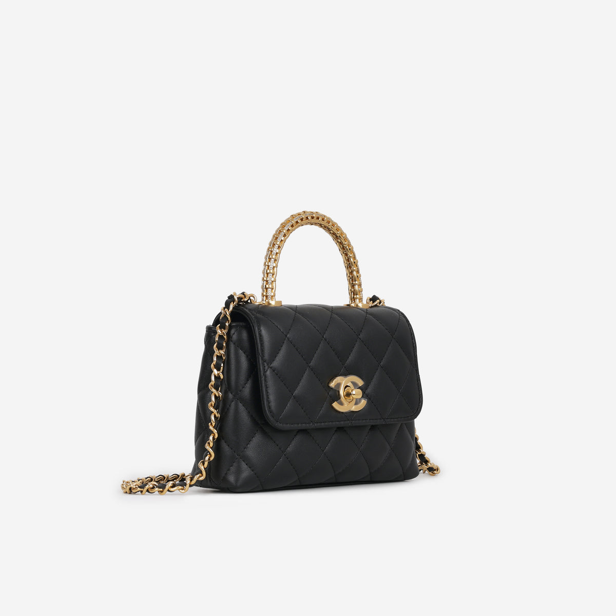 Coco Handle Clutch on Chain - Black Lambskin | Aged Gold Hardware