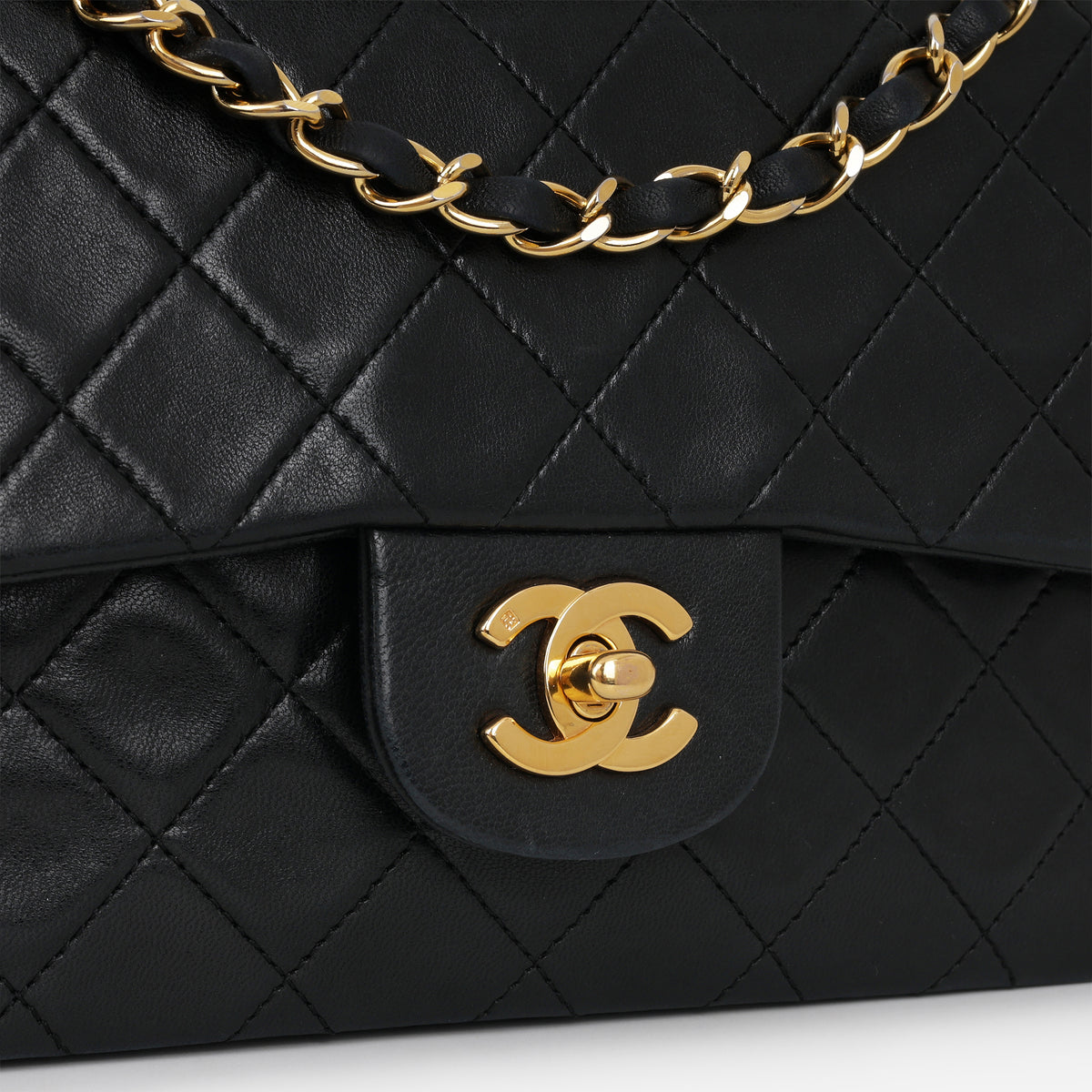 Chanel Vintage Square Flap Bag - Black Lambskin | Gold Hardware