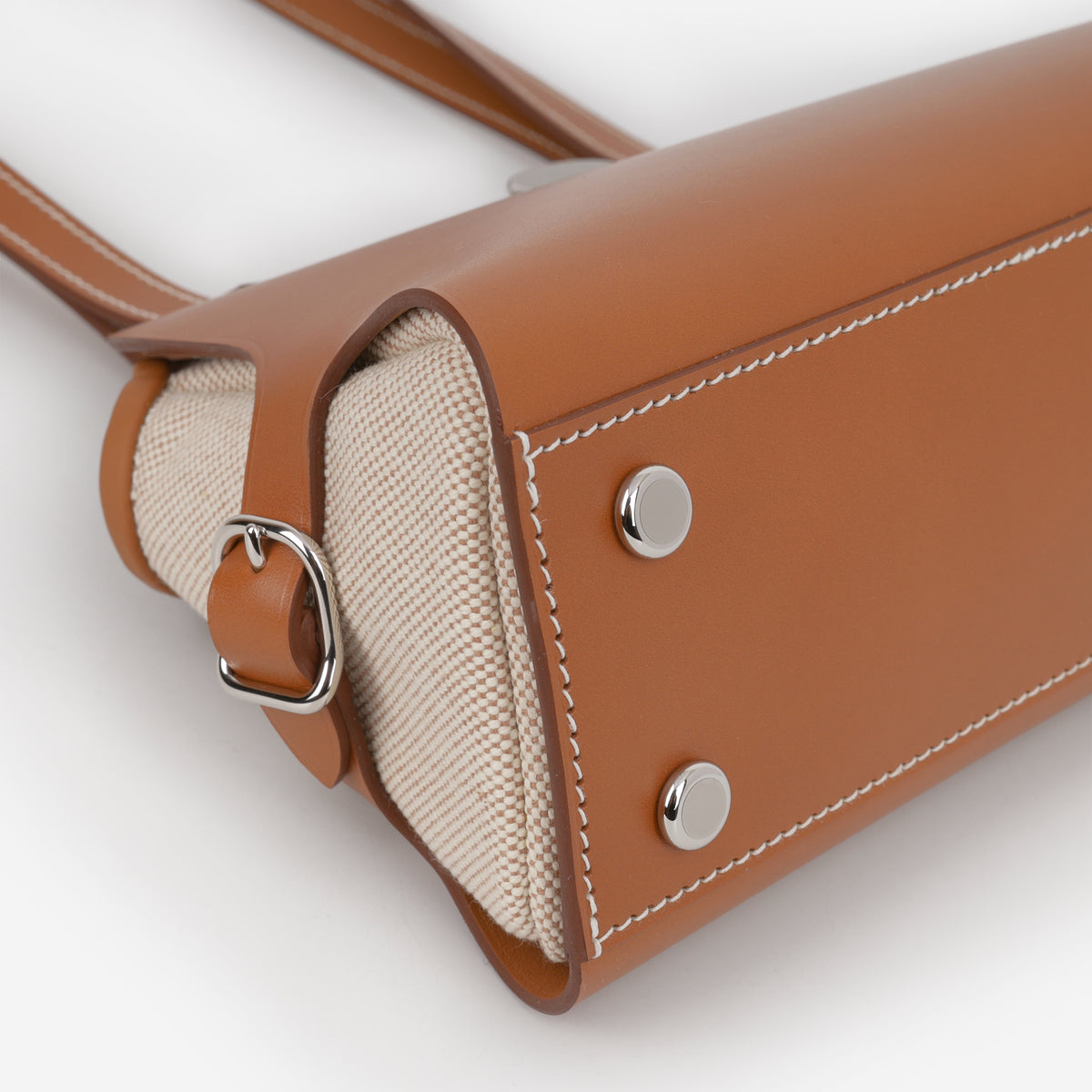 Hermès Tablier Sellier - Ecru Beige Toile Militaire / Fauve Hunter | Palladium Hardware
