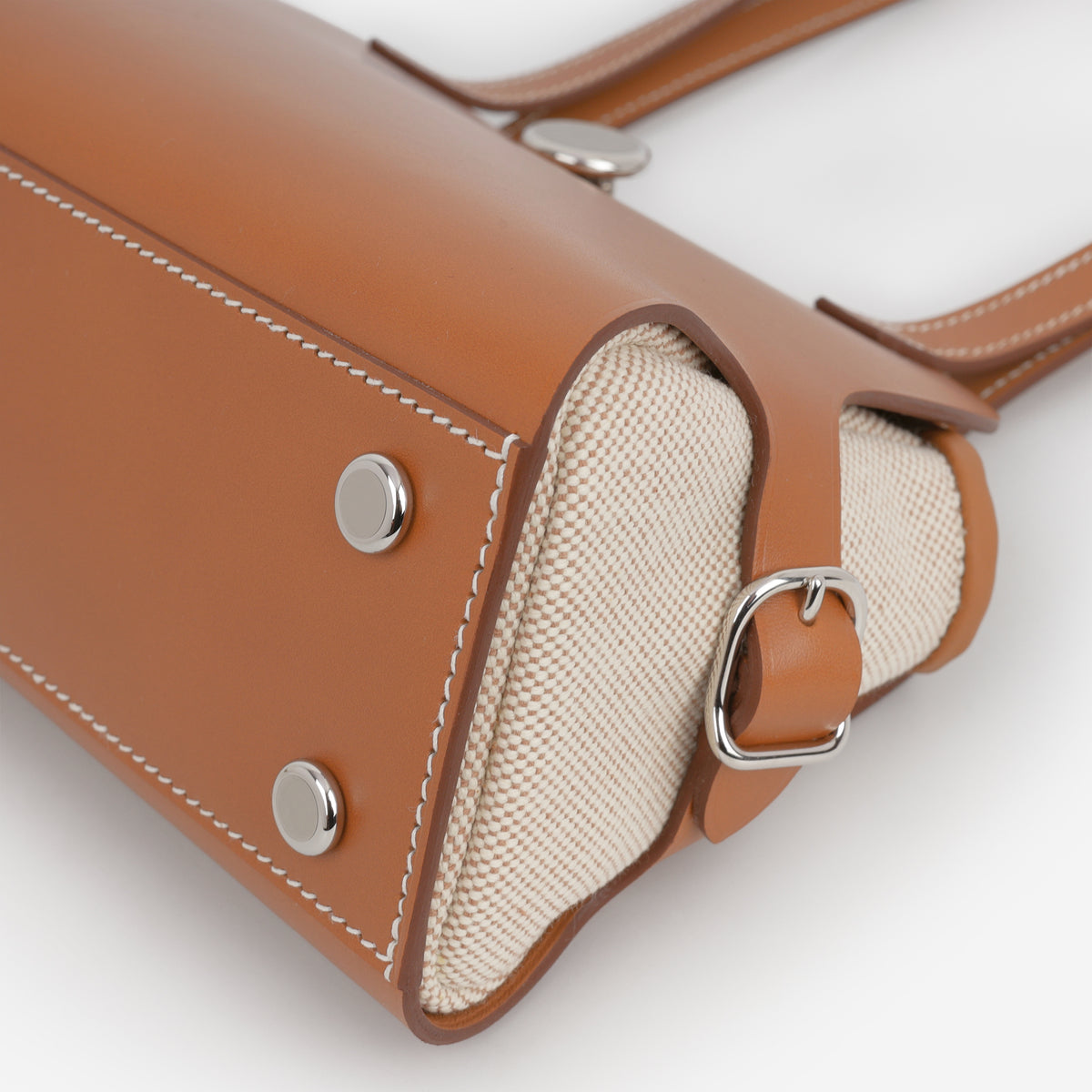 Hermès Tablier Sellier - Ecru Beige Toile Militaire / Fauve Hunter | Palladium Hardware