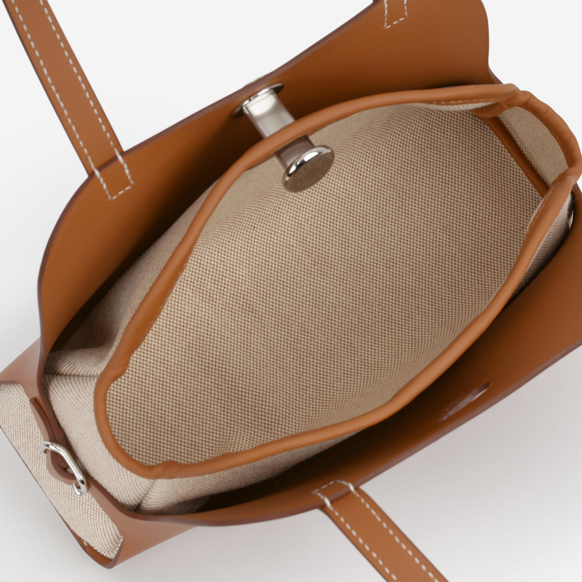 Hermès Tablier Sellier - Ecru Beige Toile Militaire / Fauve Hunter | Palladium Hardware