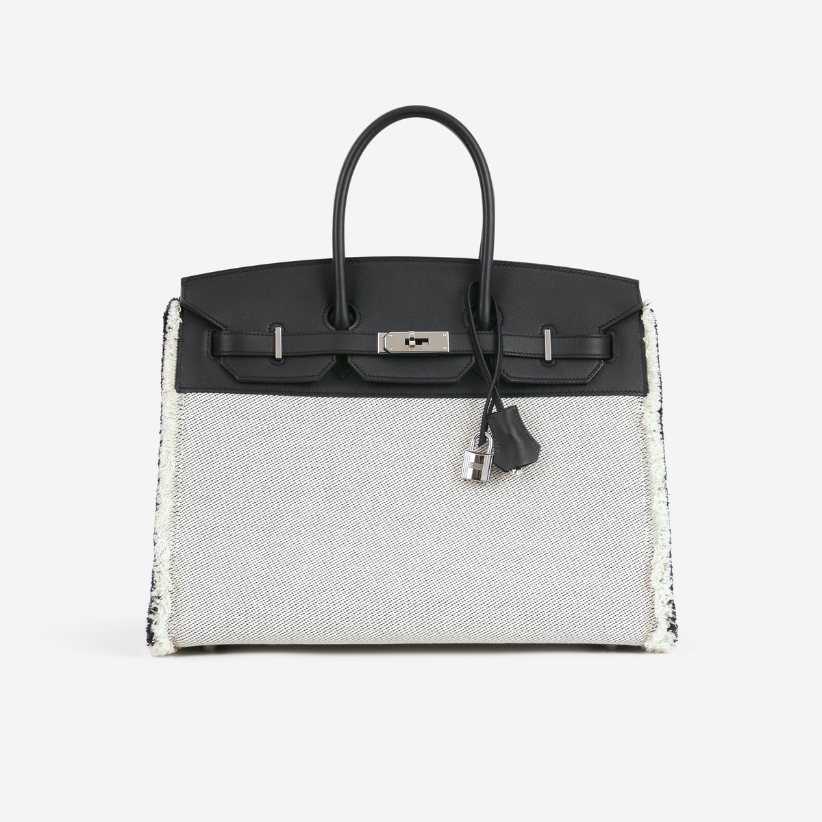 Hermès Birkin 35 Fray Fray - Ecru Noir Twill H / Noir Swift | Palladium Hardware