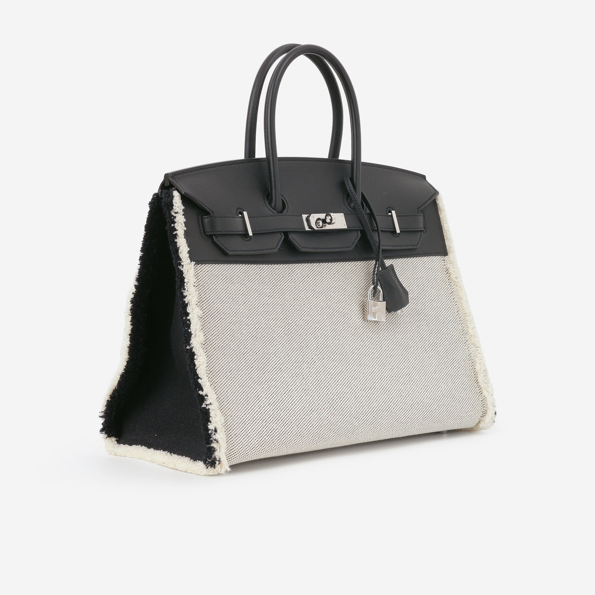 Hermès Birkin 35 Fray Fray - Ecru Noir Twill H / Noir Swift | Palladium Hardware