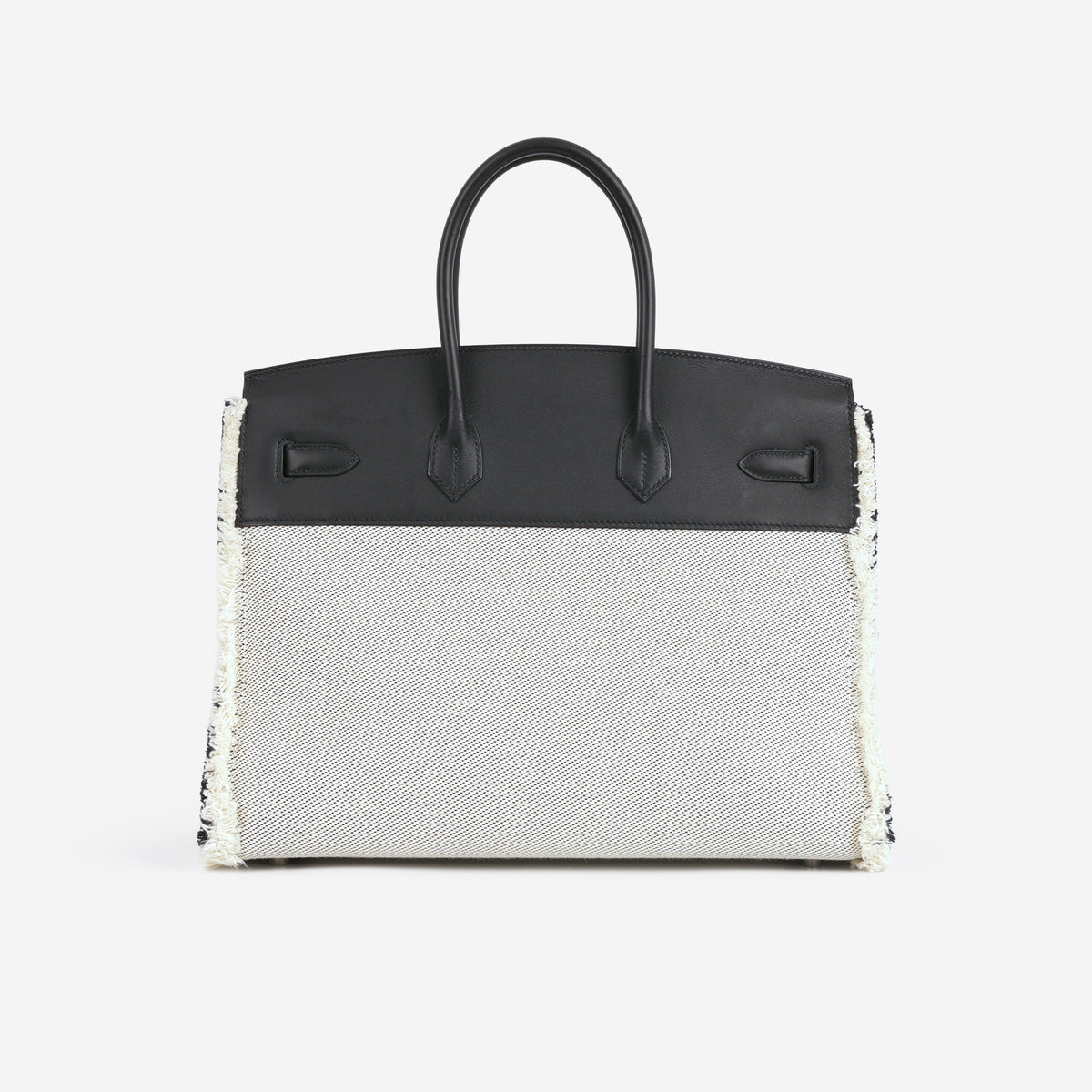 Hermès Birkin 35 Fray Fray - Ecru Noir Twill H / Noir Swift | Palladium Hardware