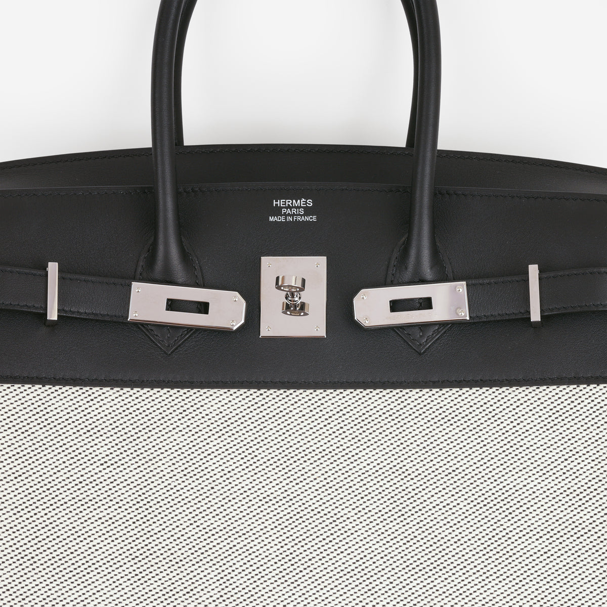 Hermès Birkin 35 Fray Fray - Ecru Noir Twill H / Noir Swift | Palladium Hardware
