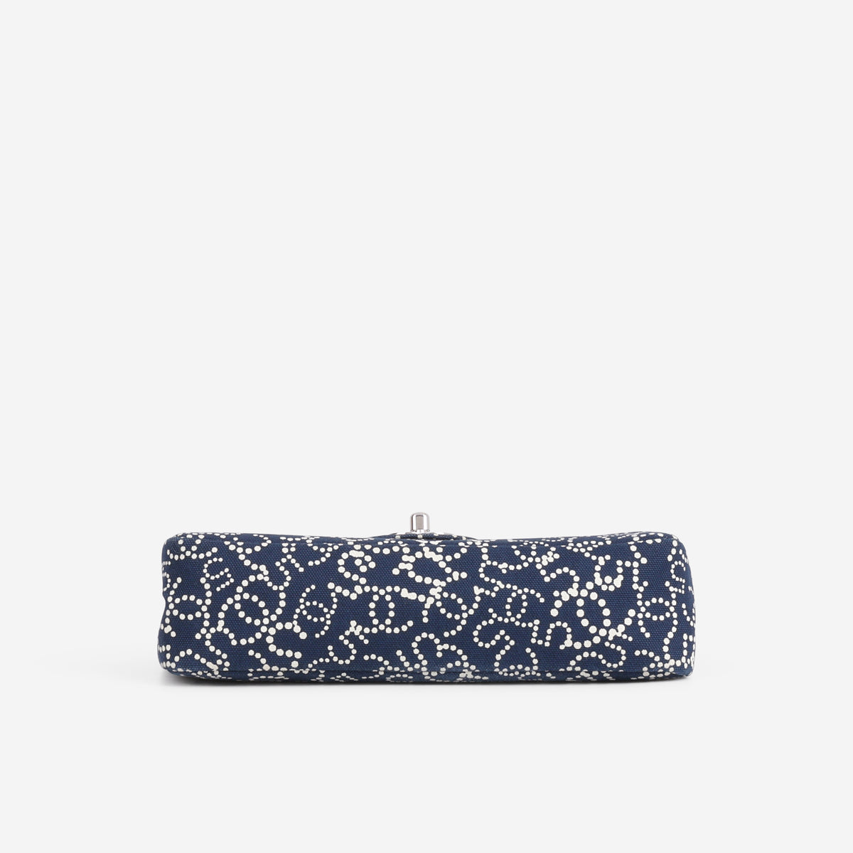 Chanel East-West Classic Single Flap Bag - "CC NO.5" Navy Printed Canvas | Silver Hardware - Bagista