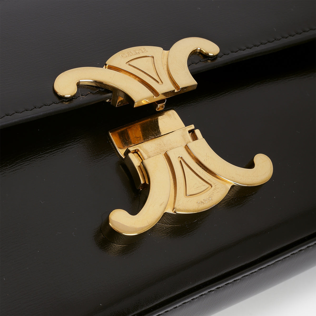 Celine Triomphe Claude - Black Shiny Calfskin | Gold Hardware
