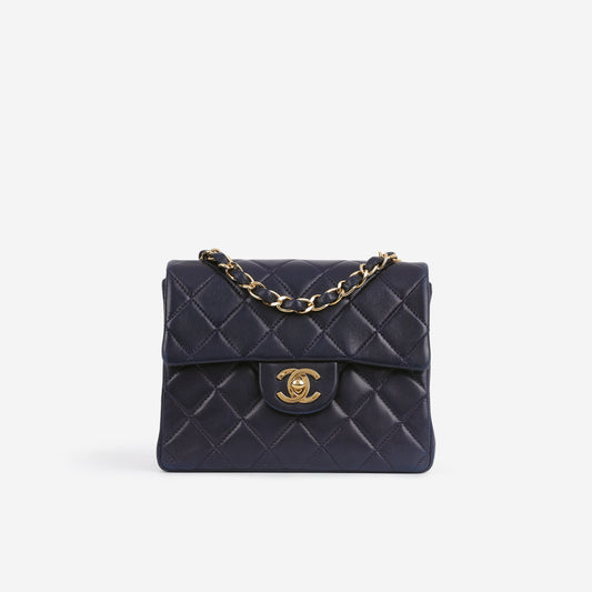 Chanel Vintage Mini Square Flap - Navy Lambskin | Gold Hardware