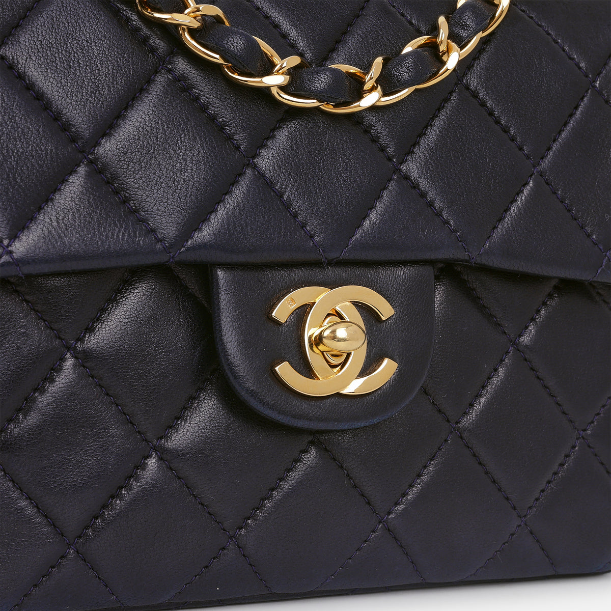 Chanel Vintage Mini Square Flap - Navy Lambskin | Gold Hardware