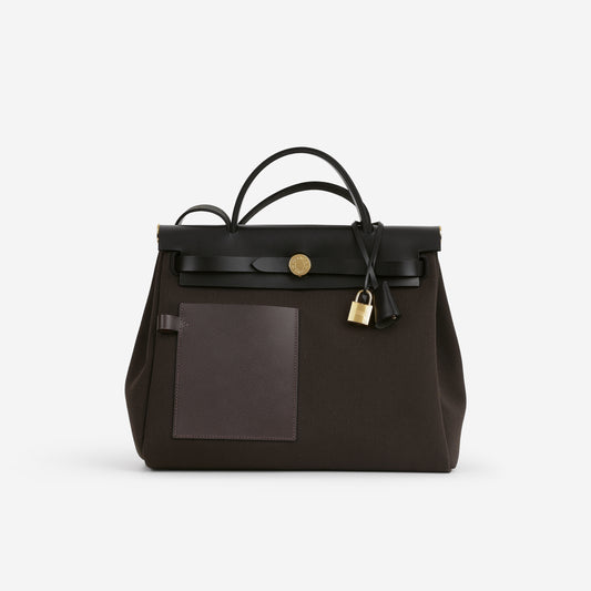 Hermès Herbag 31 Pocket - Bai Brun Toile / Ebene Pocket / Noir Hunter | Palladium Hardware