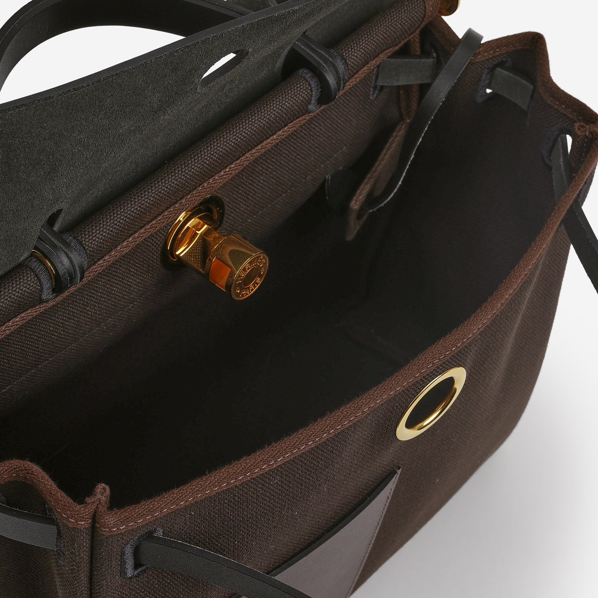Hermès Herbag 31 Pocket - Bai Brun Toile / Ebene Pocket / Noir Hunter | Palladium Hardware - Bagista