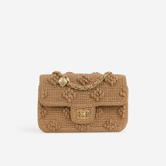 Chanel 24P Small Dolce Flap - Beige Braided Raffia | Aged Gold Hardware