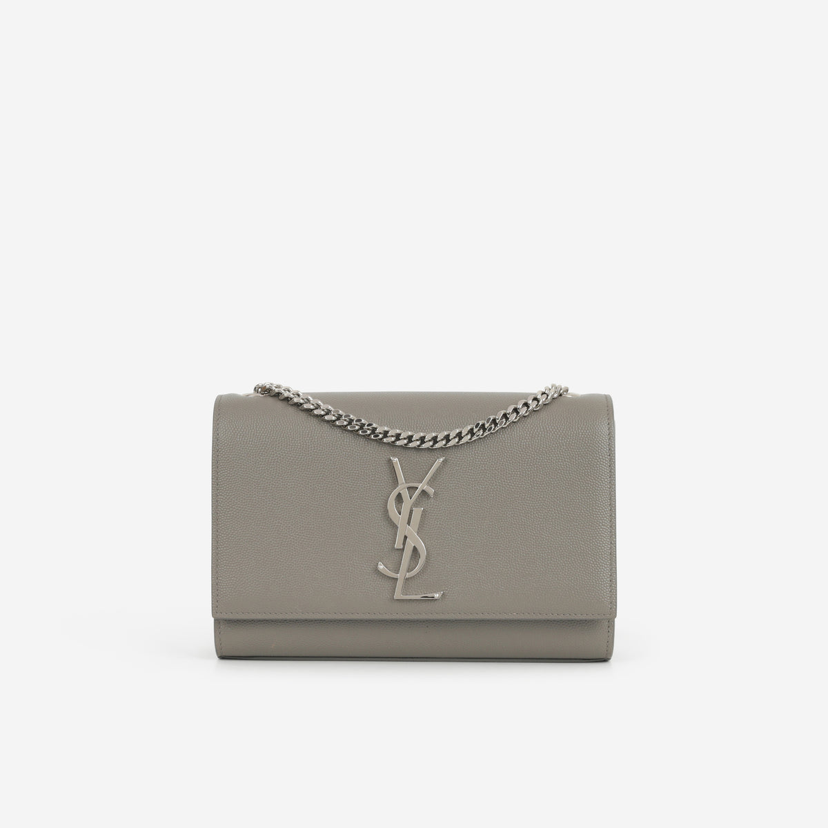Saint Laurent Small Kate Clutch - Grey Grained Calfskin | Silver Hardware