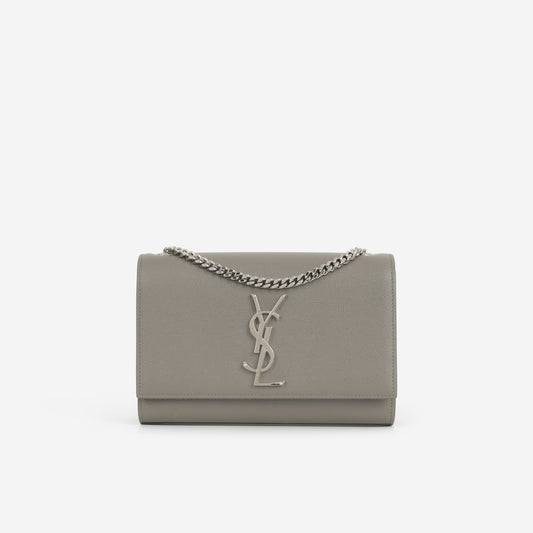 Saint Laurent Small Kate Clutch - Grey Grained Calfskin | Silver Hardware