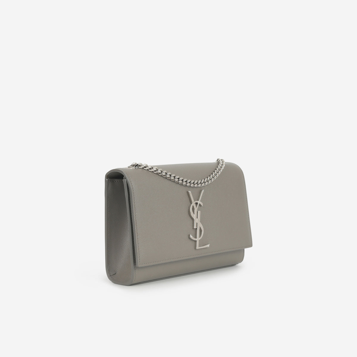 Saint Laurent Small Kate Clutch - Grey Grained Calfskin | Silver Hardware