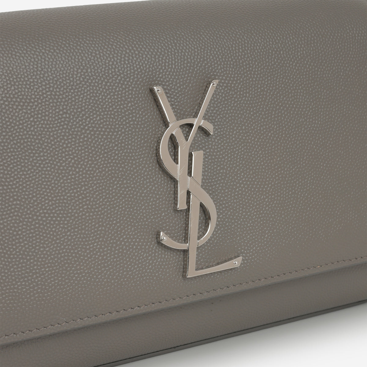 Saint Laurent Small Kate Clutch - Grey Grained Calfskin | Silver Hardware