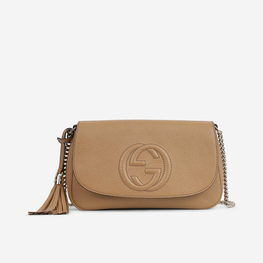 Gucci Medium Soho Chain Flap - Beige Taurillon | Champagne Gold Hardware