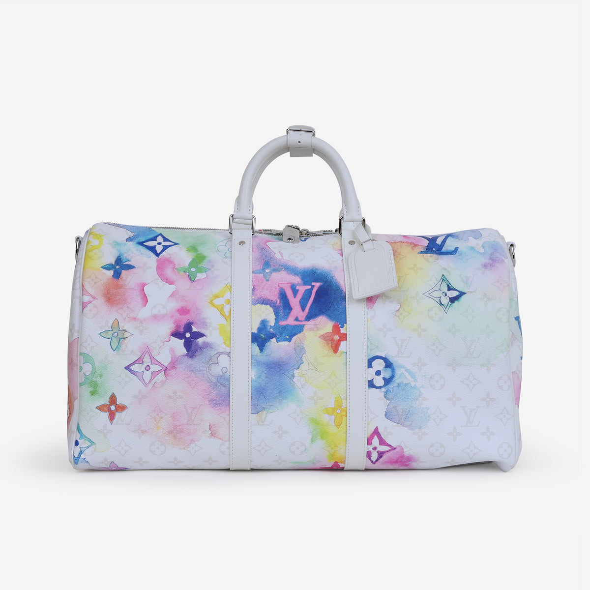 Louis Vuitton Virgil Abloh Keepall 50 - White Watercolour Monogram Canvas | Silver Hardware