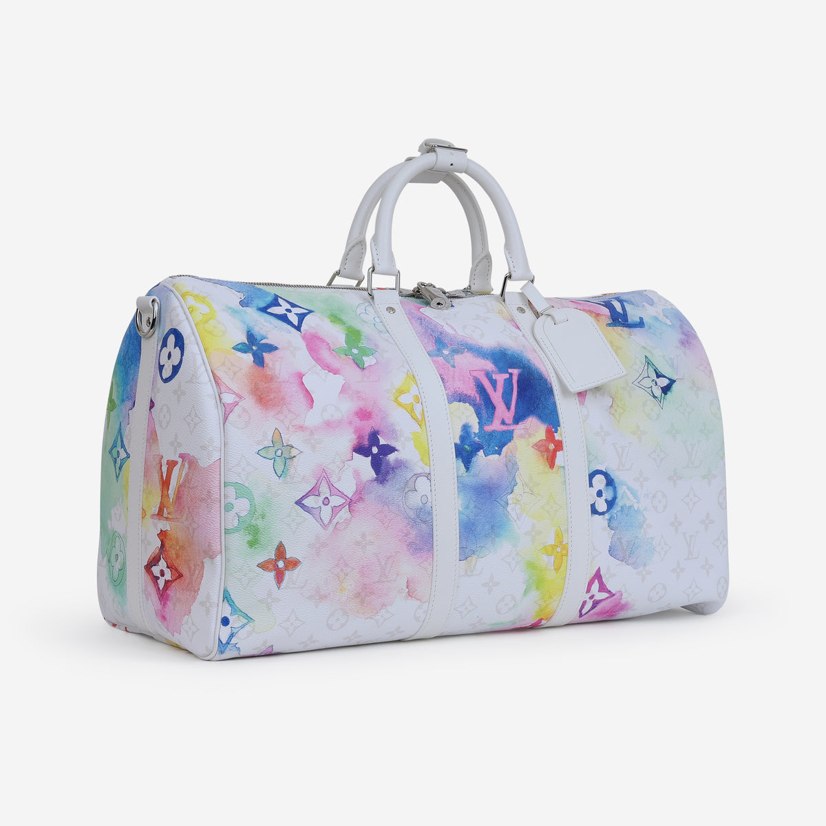 Louis Vuitton Virgil Abloh Keepall 50 - White Watercolour Monogram Canvas | Silver Hardware
