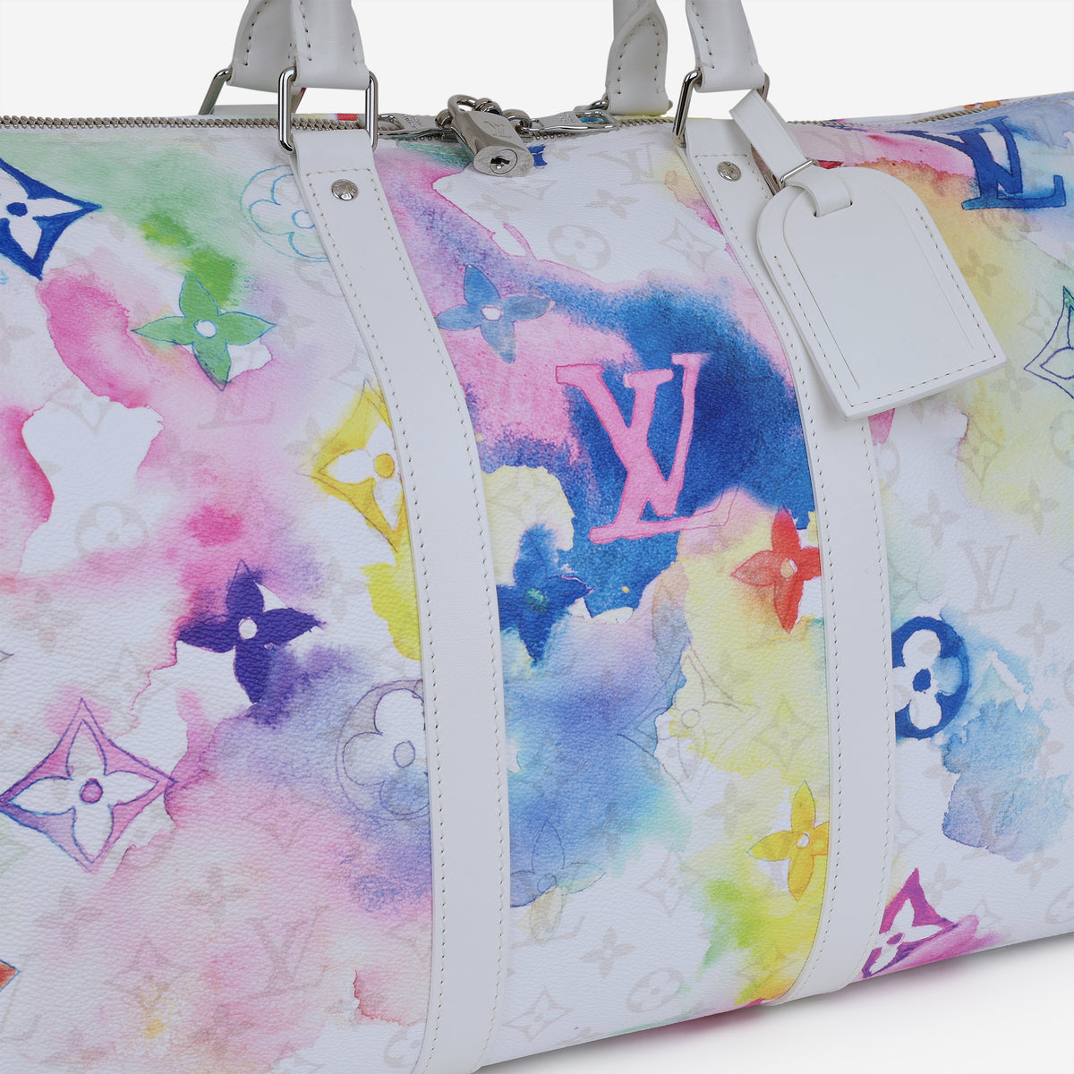 Louis Vuitton Virgil Abloh Keepall 50 - White Watercolour Monogram Canvas | Silver Hardware