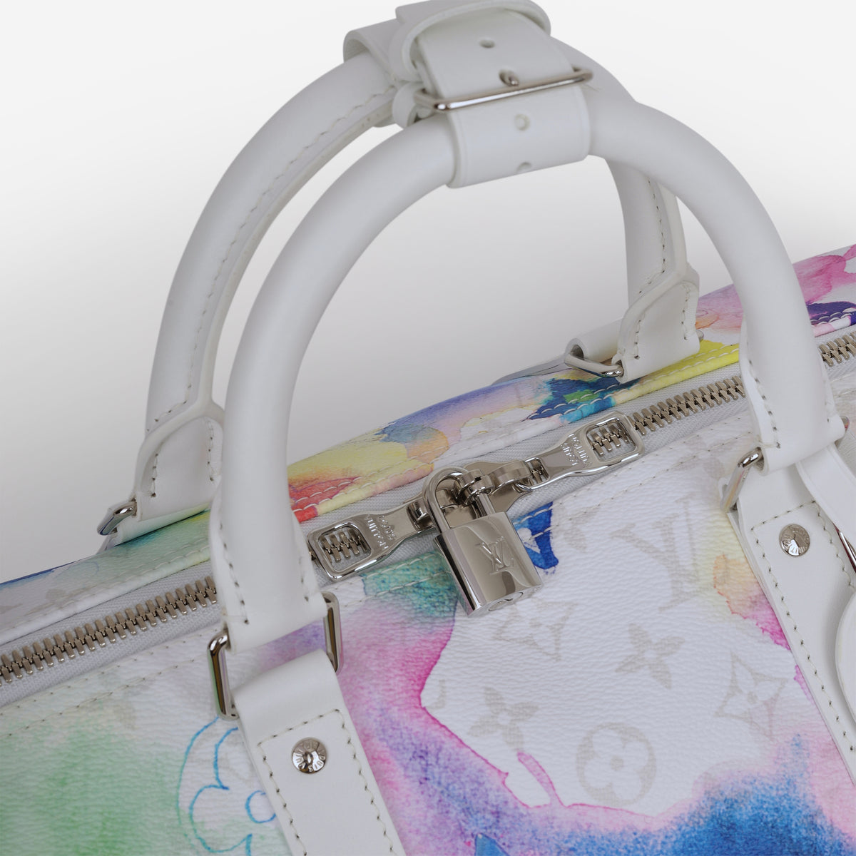Louis Vuitton Virgil Abloh Keepall 50 - White Watercolour Monogram Canvas | Silver Hardware