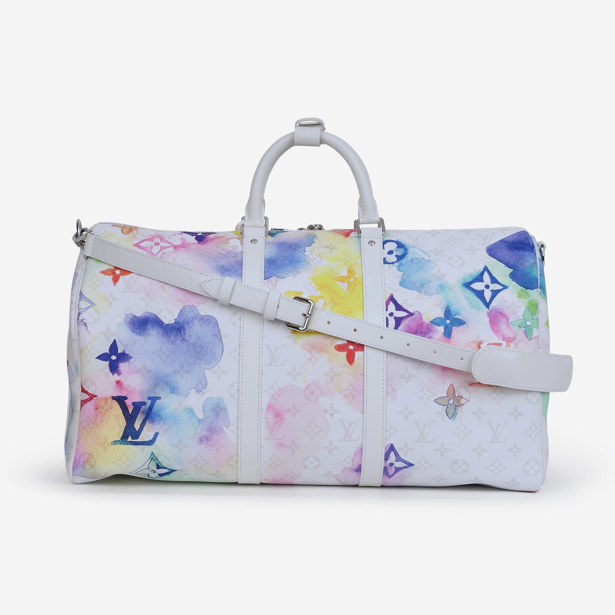 Louis Vuitton Virgil Abloh Keepall 50 - White Watercolour Monogram Canvas | Silver Hardware