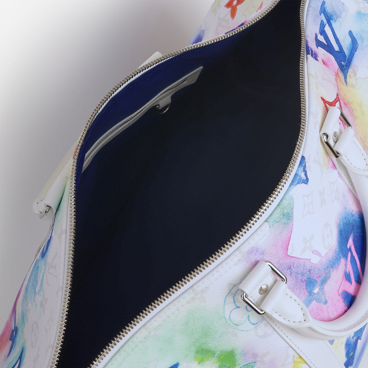 Louis Vuitton Virgil Abloh Keepall 50 - White Watercolour Monogram Canvas | Silver Hardware