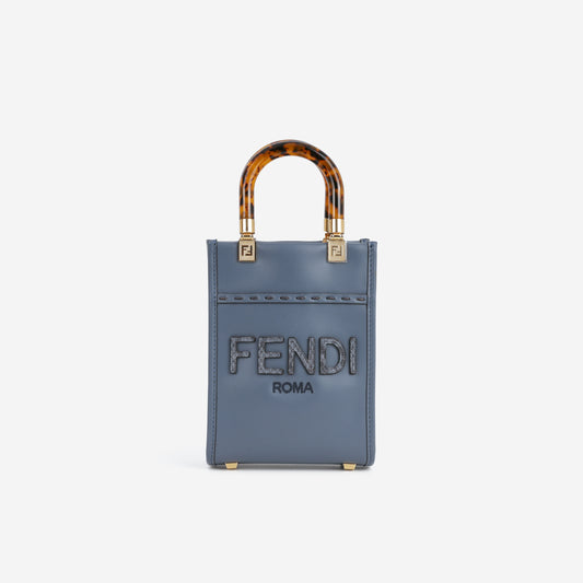 Fendi Mini Sunshine Tote - Blue Calfskin | Gold Hardware