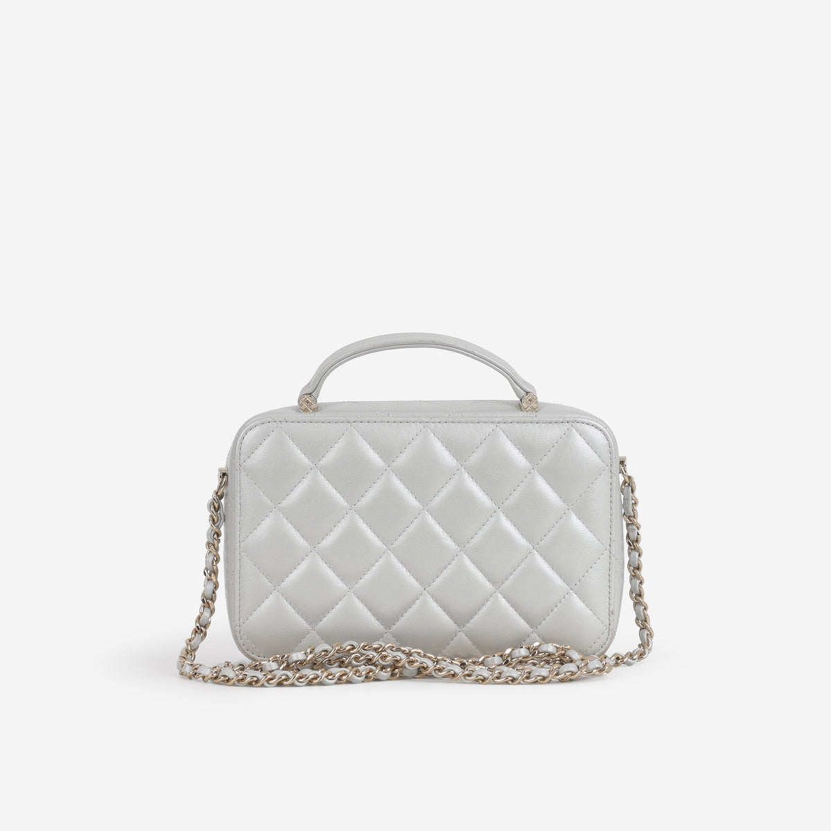 Chanel Top Handle Vanity Case - Silver Metallic Lambskin | Champagne Gold Hardware