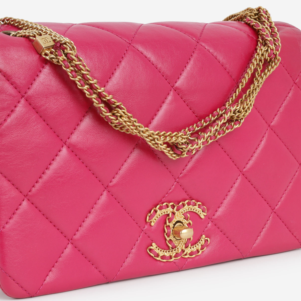 Chanel On and On Small Flap - Fuchsia Lambskin | Gold Hardware