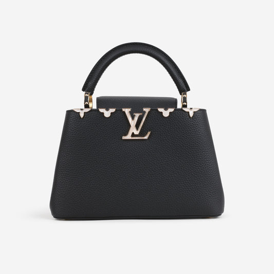 Louis Vuitton "Flower Crown" Capucines BB - Black Taurillon / Mother of Pearl  | Gold Hardware