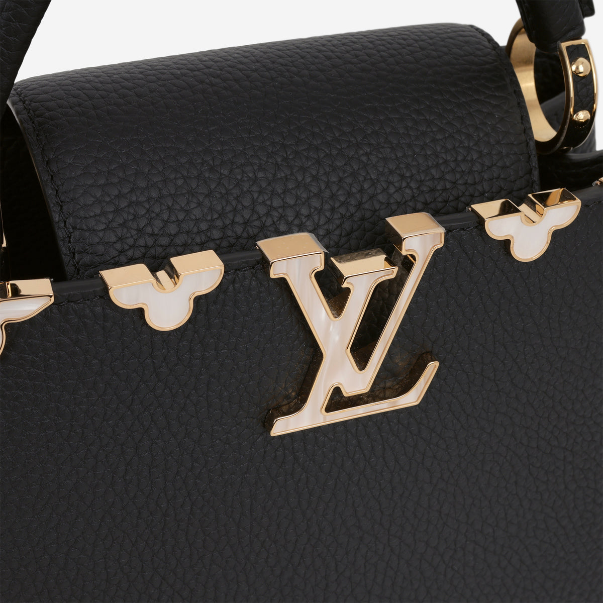 Louis Vuitton "Flower Crown" Capucines BB - Black Taurillon / Mother of Pearl  | Gold Hardware