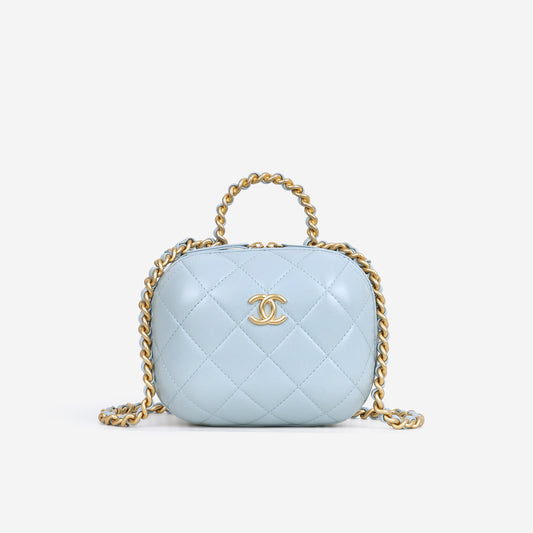 Chanel Small CC Bubble Vanity Case - Blue Lambskin | Aged Gold Hardware